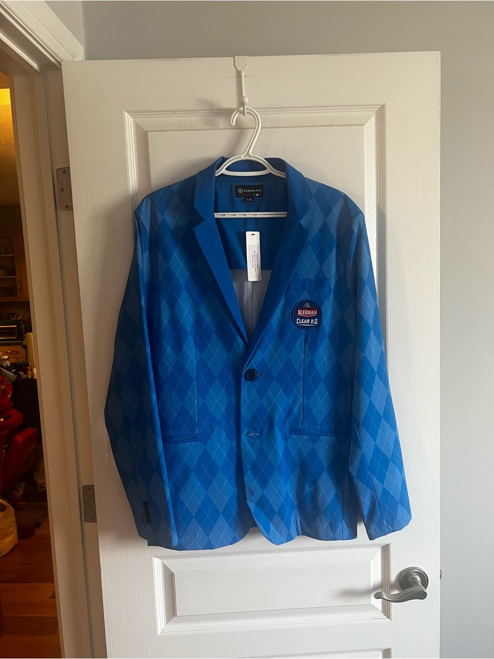 Sleeman Clear Blue Argyle Blazer Sz L - Golf Prize never worn!